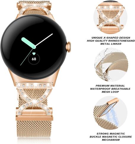 Metal Magnetic Band Compatible with Google Pixel Watch 4/3 41mm,Stainless Steel Dressy Mesh Loop with X-Shape Diamond Women for Google Pixel 4/3/2/1 in Kuwait