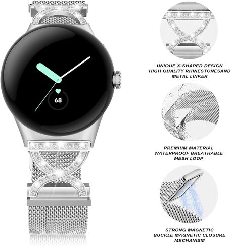 النطاق المغناطيسي المعدني متوافق مع Google Pixel Watch 4/3 41 مم ، حلقة شبكية مقاومة للضرب مع نساء X-shape لـ Google Pixel 4/3/2/1 in Kuwait