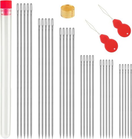 38 Pcs Long Sewing Needles Set 3.9 inch to 6.8 inch Large Eye Stitching Needles Upholstery Needles Sack Needle Triangle Needle Curved Needle Doll Making for Quilting Darning in Kuwait