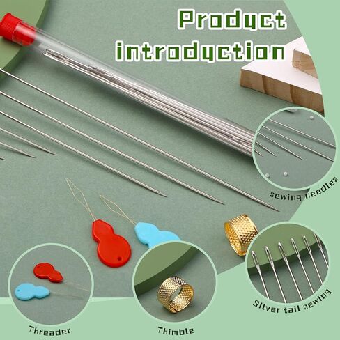 38 Pcs Long Sewing Needles Set 3.9 inch to 6.8 inch Large Eye Stitching Needles Upholstery Needles Sack Needle Triangle Needle Curved Needle Doll Making for Quilting Darning in Kuwait