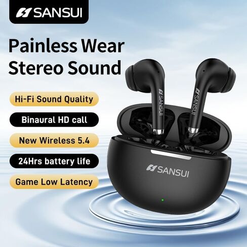 SANSUI W6 True Wireless Earbuds,Active Noise Cancellation,13mm Drivers with Big Bass,Bluetooth 5.4,30H Long Playtime,IPX7 Water-Resistant,Bluetooth Earbuds for Laptop Pad Phones Sports,Black in Kuwait