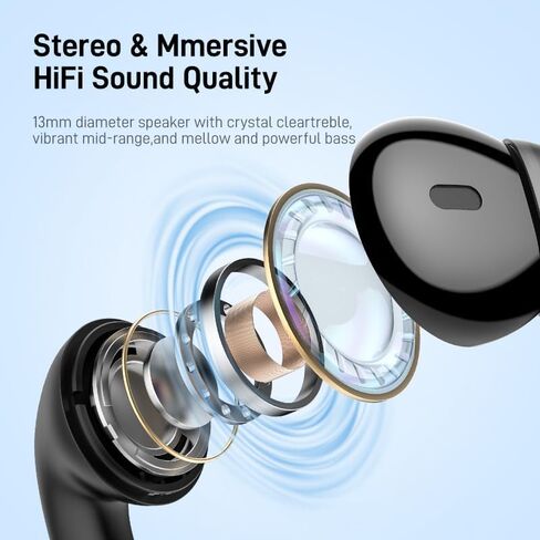 SANSUI W6 True Wireless Earbuds,Active Noise Cancellation,13mm Drivers with Big Bass,Bluetooth 5.4,30H Long Playtime,IPX7 Water-Resistant,Bluetooth Earbuds for Laptop Pad Phones Sports,Black in Kuwait