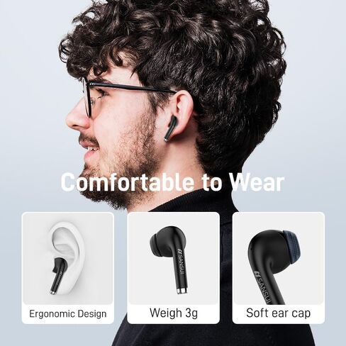 SANSUI W6 True Wireless Earbuds,Active Noise Cancellation,13mm Drivers with Big Bass,Bluetooth 5.4,30H Long Playtime,IPX7 Water-Resistant,Bluetooth Earbuds for Laptop Pad Phones Sports,Black in Kuwait