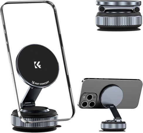 K&F Concept 360° Vacuum Magnetic Car Mount, Foldable Magnetic Phone Holder for Car, 3 Axis Adjustable Magnetic Phone Holder for You Car and Smooth Surface, Compatible with All Cellphones in Saudi Arabia