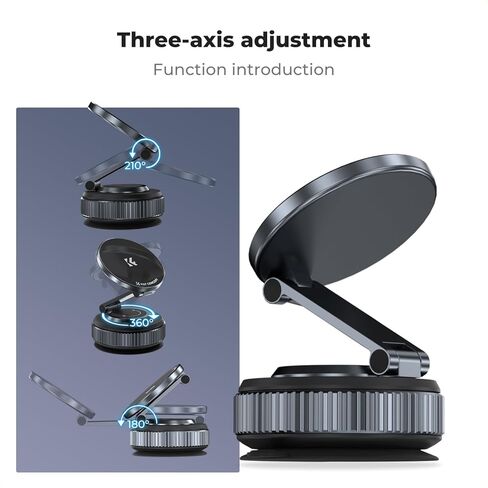 K&F Concept 360° Vacuum Magnetic Car Mount, Foldable Magnetic Phone Holder for Car, 3 Axis Adjustable Magnetic Phone Holder for You Car and Smooth Surface, Compatible with All Cellphones in Saudi Arabia