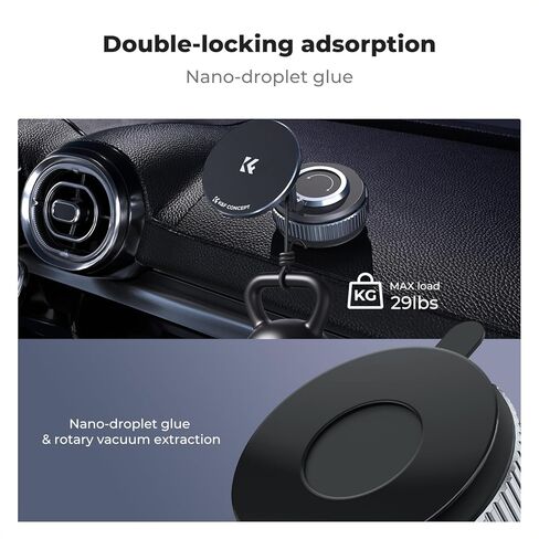 K&F Concept 360° Vacuum Magnetic Car Mount, Foldable Magnetic Phone Holder for Car, 3 Axis Adjustable Magnetic Phone Holder for You Car and Smooth Surface, Compatible with All Cellphones in Saudi Arabia
