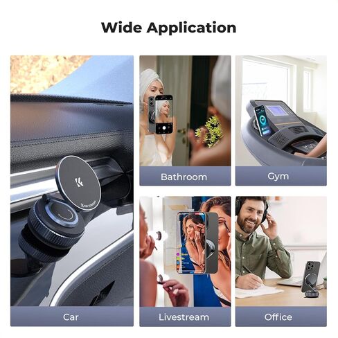 K&F Concept 360° Vacuum Magnetic Car Mount, Foldable Magnetic Phone Holder for Car, 3 Axis Adjustable Magnetic Phone Holder for You Car and Smooth Surface, Compatible with All Cellphones in Saudi Arabia