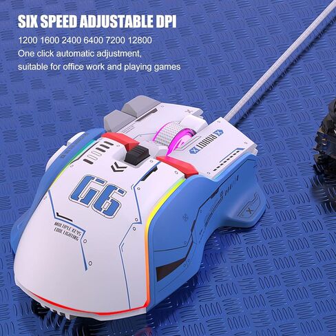 Wired Gaming Mouse, 6 Speed, 12800DPI, 10 Buttons, Macro Programmable Wired RGB Gaming Mouse with 13 RGB Lighting Modes (White) in Kuwait