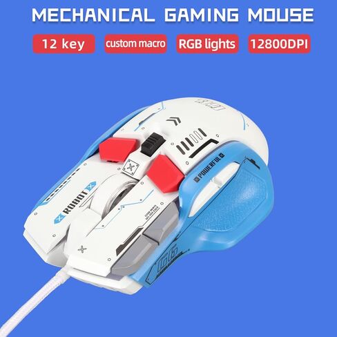 Wired Gaming Mouse, 6 Speed, 12800DPI, 10 Buttons, Macro Programmable Wired RGB Gaming Mouse with 13 RGB Lighting Modes (White) in Kuwait