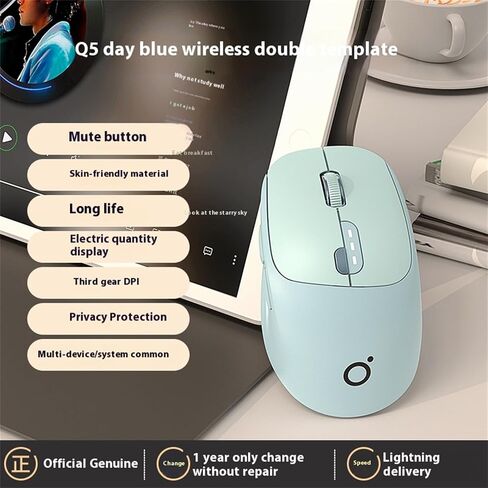 Q500 Sci-Fi اللاسلكي اللاسلكي الفأر المزدوج الوضع ، مكتب ألعاب كتم لنظام التشغيل Windows7 8/10/11MAC OSIOS/Android ، 1600DPI ، Type-C Charging ، Wireless 2.4g ، Q5 (Gray) in Kuwait