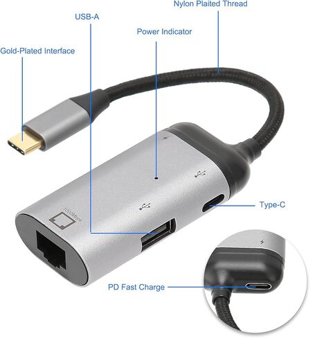 Pilipane USB إلى RJ45 Ethernet Adapter ، Gigabit LAN Network Adapter يدعم 10/100/1000 ميغابت في الثانية للكمبيوتر Pro/Air ، 3 Ports USB 3 0 Hub مع RJ45 1GBPS Gigabit Ethernet Adapte ، لجهاز الكمبيوتر المحمول. in Saudi Arabia
