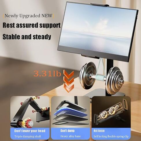 Adjustable Phone and Tablet Stand, Black, Heavy Alloy Base, Triple Damping Shaft, 6-11 Inch Clamp Range, Desktop Display Mount with Self-Locking Spring Clips in Saudi Arabia