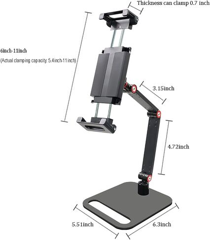 Adjustable Phone and Tablet Stand, Black, Heavy Alloy Base, Triple Damping Shaft, 6-11 Inch Clamp Range, Desktop Display Mount with Self-Locking Spring Clips in Saudi Arabia