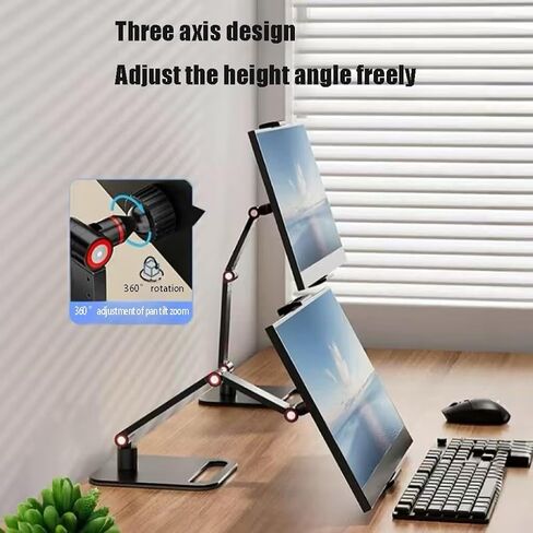 Adjustable Phone and Tablet Stand, Black, Heavy Alloy Base, Triple Damping Shaft, 6-11 Inch Clamp Range, Desktop Display Mount with Self-Locking Spring Clips in Saudi Arabia