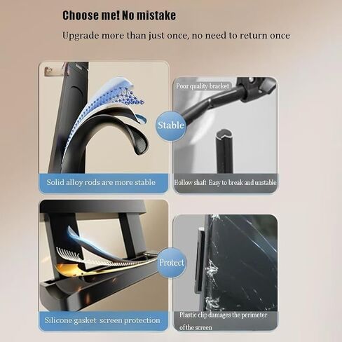 Adjustable Phone and Tablet Stand, Black, Heavy Alloy Base, Triple Damping Shaft, 6-11 Inch Clamp Range, Desktop Display Mount with Self-Locking Spring Clips in Saudi Arabia