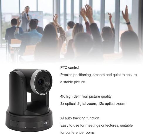 Conference Room Camera System, 4K 12X Optical Zoom USB3.0 IP PTZ Camera with Auto Tracking and 255 Presets, Webcam for Online Meetings Lectures (US Plug) in Saudi Arabia