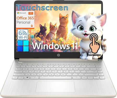 HP Touchscreen الكمبيوتر المحمول كمبيوتر لدراسة منزل طالب جامعي ، مكتب مدته عام واحد ، ذاكرة الوصول العشوائي 16 جيجا بايت ، 512 جيجابايت PCIE SSD ، معالج Intel ، 14 بوصة ، واي فاي 6 ، بلوتوث ، HDMI ، Windows 11 Home S ، Pale Gold (متجدد) in Saudi Arabia