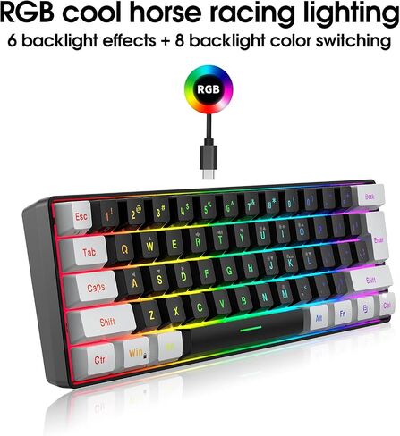 V700BW+X100 USB Computer Keyboard and Kit with 61-Key Wired RGB Back + Wired Gaming Colorful LED 4-Level Movement Speed Max.0DPI for PC Lap in Kuwait