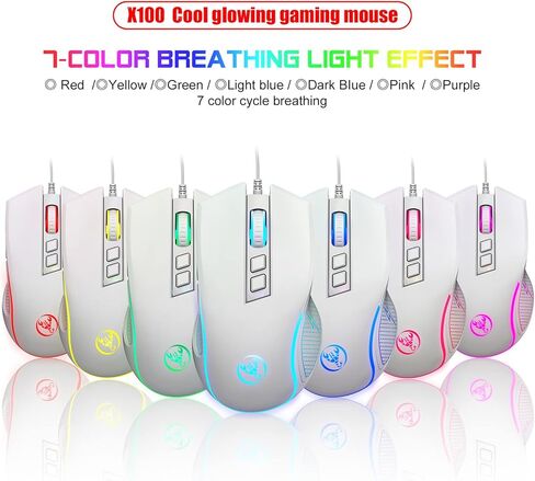 V700BW + X100 USB لوحة مفاتيح كمبيوتر ومجموعة مع 61 مفتاح السلكية RGB الخلفية + ألعاب سلكية ملونة LED 4 مستوى السرعة MAX.0DPI للكمبيوتر الشخصي in Kuwait