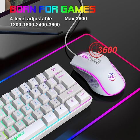 V700BW + X100 USB لوحة مفاتيح كمبيوتر ومجموعة مع 61 مفتاح السلكية RGB الخلفية + ألعاب سلكية ملونة LED 4 مستوى السرعة MAX.0DPI للكمبيوتر الشخصي in Kuwait