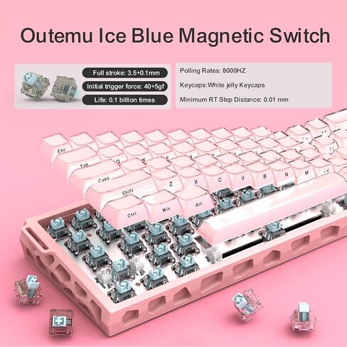 Boyi H60Pro Hollow Aluminium Rapid Trigger Switch Magnetic Switch 60 ٪ لوحة مفاتيح ميكانيكية ، تأثير قاعة 8K RGB RGB سلكية جماليات مفتاح ألعاب CNC (وردي كريستال جيلي كبس) in Kuwait