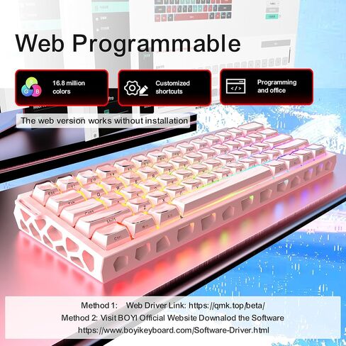 Boyi H60Pro Hollow Aluminium Rapid Trigger Switch Magnetic Switch 60 ٪ لوحة مفاتيح ميكانيكية ، تأثير قاعة 8K RGB RGB سلكية جماليات مفتاح ألعاب CNC (وردي كريستال جيلي كبس) in Kuwait