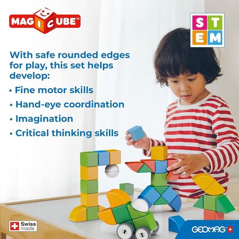 GEOMAG Swiss-Made MagiCube 24-Piece Magnetic Stacking Cubes Building Set, Large Blocks for Toddlers & Kids Ages 1-5, STEM Educational Toy, Creativity, Coordination, Early Learning Fun in Saudi Arabia