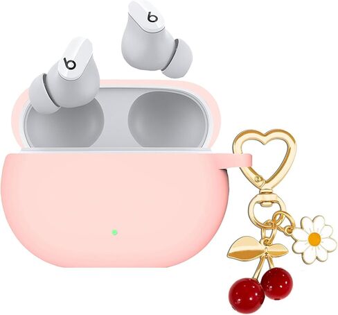 Protective Case for Beats Studio Buds Case, Studio Buds Plus,Cute Cherry Charm Keychain,Pink Print Soft Silicone Case Daisy Key Chains for Beats Studio Buds+ Earbuds for Women Men Pink in Saudi Arabia