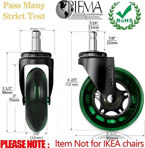 Office Rubber Chair Casters Replacement, 3 Inch Heavy-Duty Computer Gaming Desk Caster Wheels Smooth & Safe Rolling for All Floors Including Hardwood and Carpet, Set of 5 in Kuwait