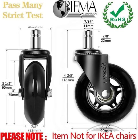 عجلات عجلات كرسي المكتب مجموعة من 5 عجلات مكاتب مطاطية قابلة للاستبدال ، عجلات عجلات عجلات عجلات متينة 3 بوصة سلسة وآمنة لجميع الأرضيات بما في ذلك الخشب الصلب والسجاد تناسب جميع الأرضيات in Kuwait