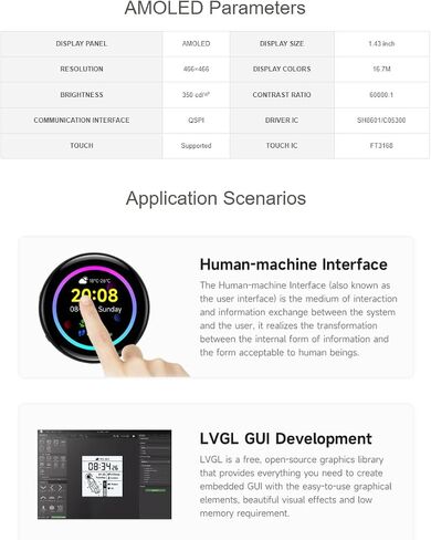 Waveshare ESP32-S3 1.43 بوصة AMOLED لوحة تطوير مع حالة المعادن CNC ، 466 ور in Saudi Arabia
