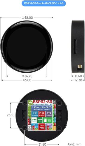Waveshare ESP32-S3 1.43 بوصة AMOLED لوحة تطوير مع حالة المعادن CNC ، 466 ور in Saudi Arabia