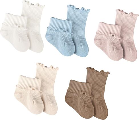VIAOKUTH Baby Girls Socks Anti Slip Frilly Ruffle Cotton Socks Cute Princess Socks for Toddler Socks 5 Pairs in Kuwait