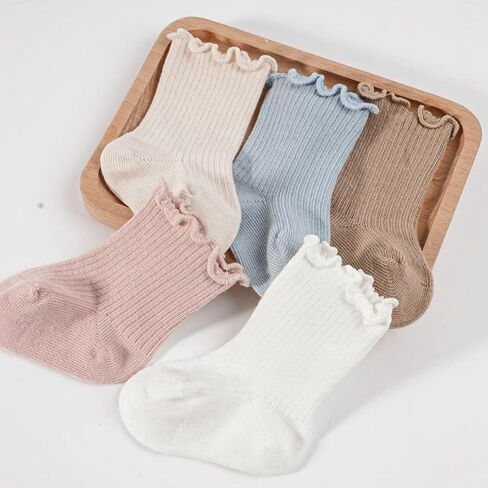 VIAOKUTH Baby Girls Socks Anti Slip Frilly Ruffle Cotton Socks Cute Princess Socks for Toddler Socks 5 Pairs in Kuwait