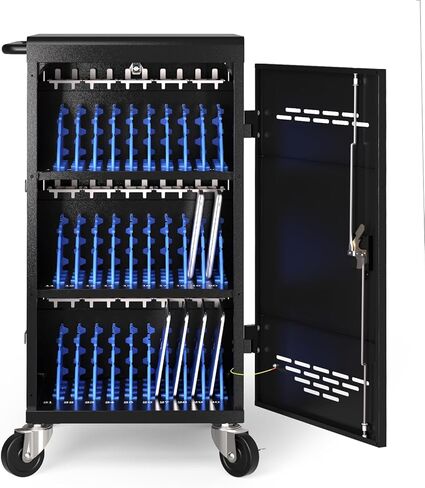 30-Unit Mobile Charging Cart - Open Charging Station Rack for 14-inch Chromebooks and Tablets -  Tablet Organizer Station with Cable Management and Charger Organization(Black) in Kuwait
