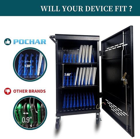 30-Unit Mobile Charging Cart - Open Charging Station Rack for 14-inch Chromebooks and Tablets -  Tablet Organizer Station with Cable Management and Charger Organization(Black) in Kuwait