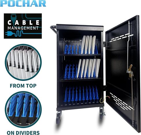 30-Unit Mobile Charging Cart - Open Charging Station Rack for 14-inch Chromebooks and Tablets -  Tablet Organizer Station with Cable Management and Charger Organization(Black) in Kuwait