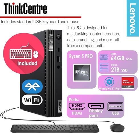 Lenovo ThinkCentre M75Q Business Mini Desktop Computer ، AMD Ryzen 5 Pro (حتى 4.40 جيجا هرتز) ، ذاكرة وصول عشوائي 32 جيجا بايت ، 1 تيرابايت SSD ، التصميم المتطرف ، الدعم 2-Monitor 4K ، WiFi 6 ، Keyboard & Mouse ، Windows 11 Pro Pro in Kuwait