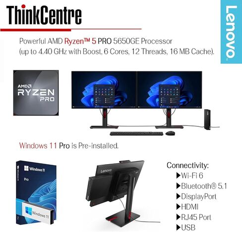 Lenovo ThinkCentre M75Q Business Mini Desktop Computer ، AMD Ryzen 5 Pro (حتى 4.40 جيجا هرتز) ، ذاكرة وصول عشوائي 32 جيجا بايت ، 1 تيرابايت SSD ، التصميم المتطرف ، الدعم 2-Monitor 4K ، WiFi 6 ، Keyboard & Mouse ، Windows 11 Pro Pro in Kuwait