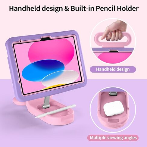 حالة Kids for iPad (A16) 11/10 Gen 2025/2022 ، حالة إيفا المقاومة للصدمات اللطيفة مع المقبض والوقوف ، غطاء مقاوم للطفر للطفل لـ iPad Air 11 Ing (M3/M2) ، زاوية عرض قابلة للتعديل للأطفال (Purple) in Kuwait