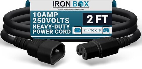 IronBox Electric - Heavy-Duty C14 to C15 PC Power Cable - 10A, 250V, 18/3 SJT - IEC 320 Computer Power Supply Extension Cords - PSU Wire Connectors - Versatile for Home and Office Use(Black, 3 Foot) in Kuwait