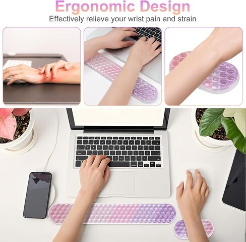 Mosiso Gel Wrist Rest Prest for Mouse Pad & Keyboard Set ، لوحة مفاتيح التدليك المريحة ومجموعة وسادة الماوس ، وتخفيف الألم غير القابل للانزلاق والجلد البارد الناعم وسادة الكتابة للمنزل/المكتب ، والأرجواني والوردي التدرج in Kuwait