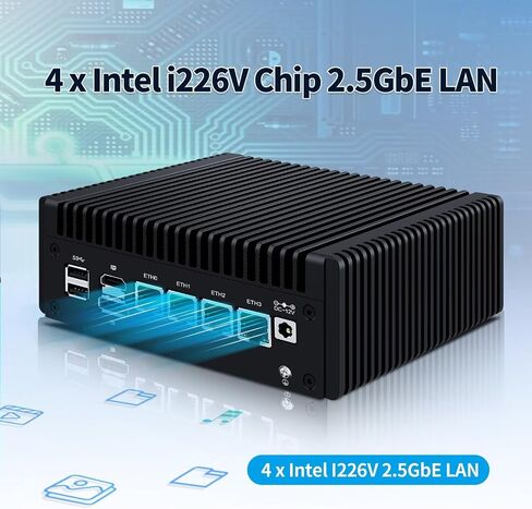 Firewall Mini PC N355 Quad Core, 4 x 2.5GbE i226V LAN, DDR5 0GB RAM 0GB NVMe SSD, Barebone, Fanless Computer Hardware, Micro Router Appliance, AES-NI, OPNsense, TF Slot, with 1v4 Nvme Adapter in Saudi Arabia