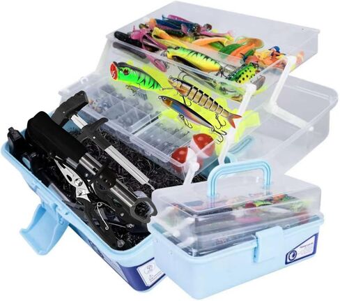 Large 3-Layer Fishing Tackle Box with Tackle Included,450 Pcs Fishing Lures Kit-Contains Pliers, Crankbait, Hooks,Lures,Weights & Accessories, Freshwater Bass Fishing Gear for Men in Kuwait