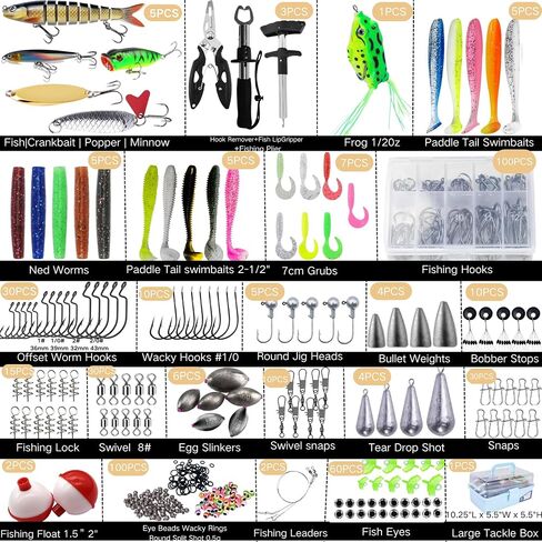 Large 3-Layer Fishing Tackle Box with Tackle Included,450 Pcs Fishing Lures Kit-Contains Pliers, Crankbait, Hooks,Lures,Weights & Accessories, Freshwater Bass Fishing Gear for Men in Kuwait