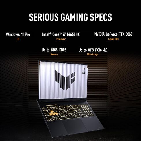 ASUS TUF Gaming F16 Laptop ، NVIDIA RTX 5060 (BEAT RTX 4070) ، Intel 14th Core I7-14650HX ، 16 "1920x1200 FHD + 165Hz Anti-Glare LCD ، WIFI 6E ، 64 GB DDR5 ، 2 TB SSD + 1 TB UFD in Saudi Arabia