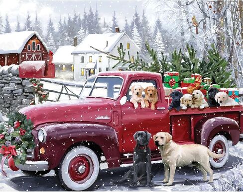Bits and Pieces - 1000 Piece Jigsaw Puzzle for Adults 20' x 27" - Christmas Delivery - 1000 pc Dog Truck Puppy Snow Winter Holiday Farm Barn Forrest Present Gifts Tree Jigsaw by Artist Macneil Studio in Kuwait