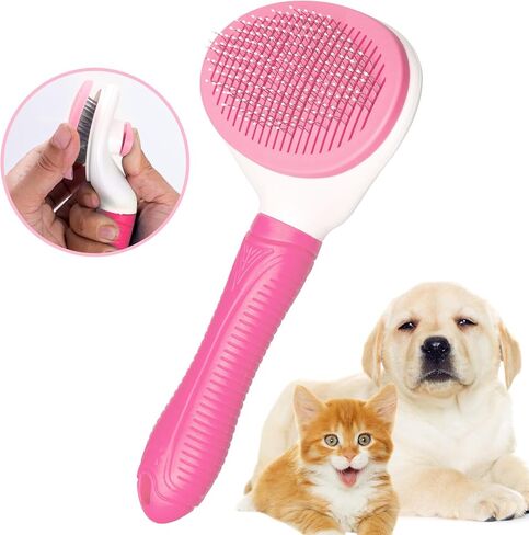 Self Cleaning Slicker Brush, Cat and Dog Brush, Indoor Cat and Dog Grooming Shed Brush, Easy to Remove Loose Undercoat, Used for Long Hair and Short Hair Cat and Dog Hair Removal Brushes, with Massage in Saudi Arabia