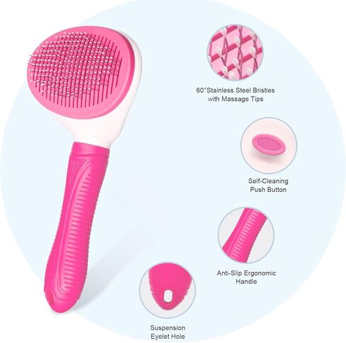 Self Cleaning Slicker Brush, Cat and Dog Brush, Indoor Cat and Dog Grooming Shed Brush, Easy to Remove Loose Undercoat, Used for Long Hair and Short Hair Cat and Dog Hair Removal Brushes, with Massage in Saudi Arabia