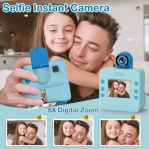 Nreonrick Kids Camera Instant Print, Selfie Digital Instant Cameras, Reversible Lens Mini Toddler Camera with 3 Roll Paper Toys for Boys Girls Age 3-12 in Christmas Birthday 32GB Card(Blue) in Saudi Arabia